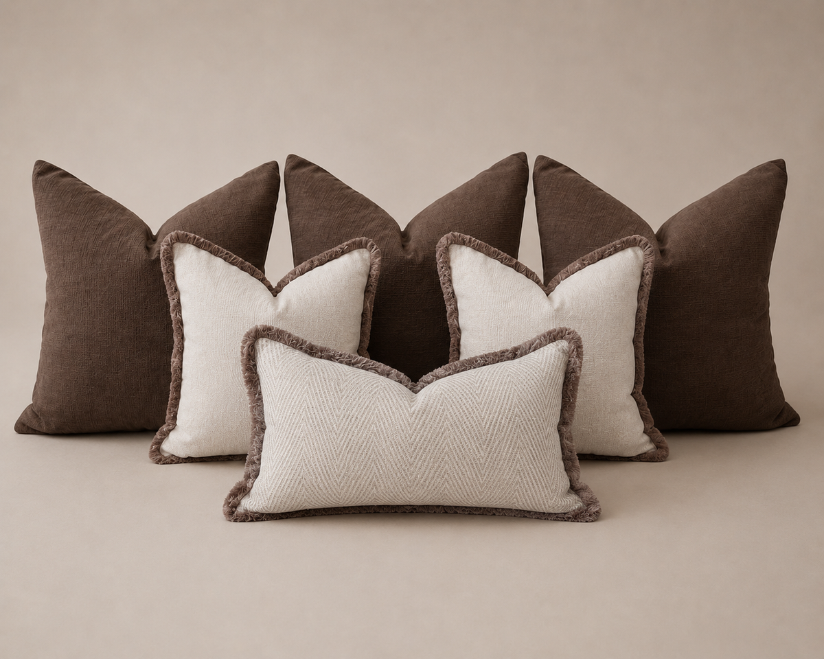 NATURAL HERRINGBONE | Luxury Fringed Cushion