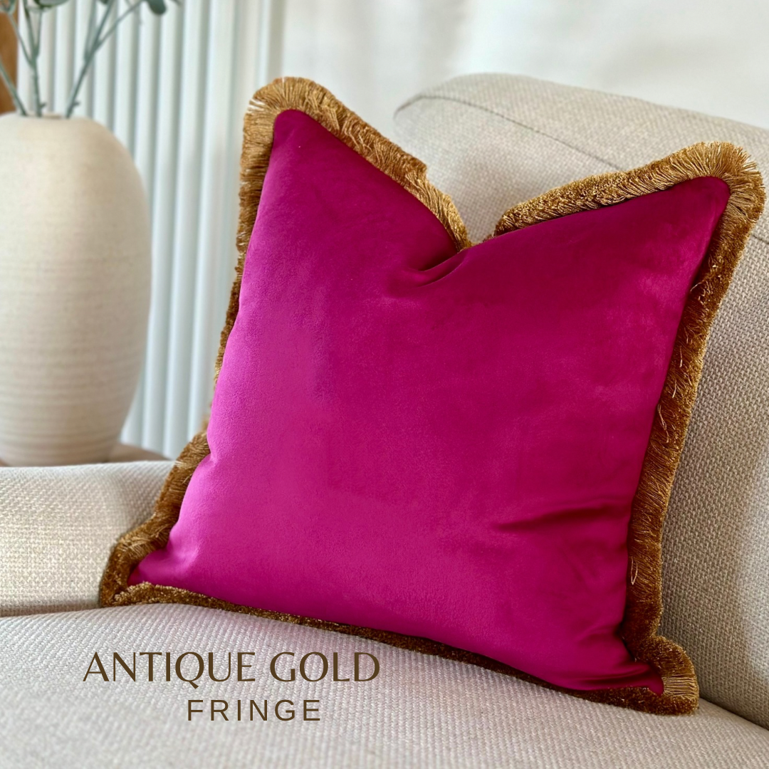 CERISE VELVET | Fringe Cushion