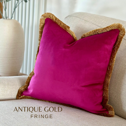 CERISE VELVET | Fringe Cushion
