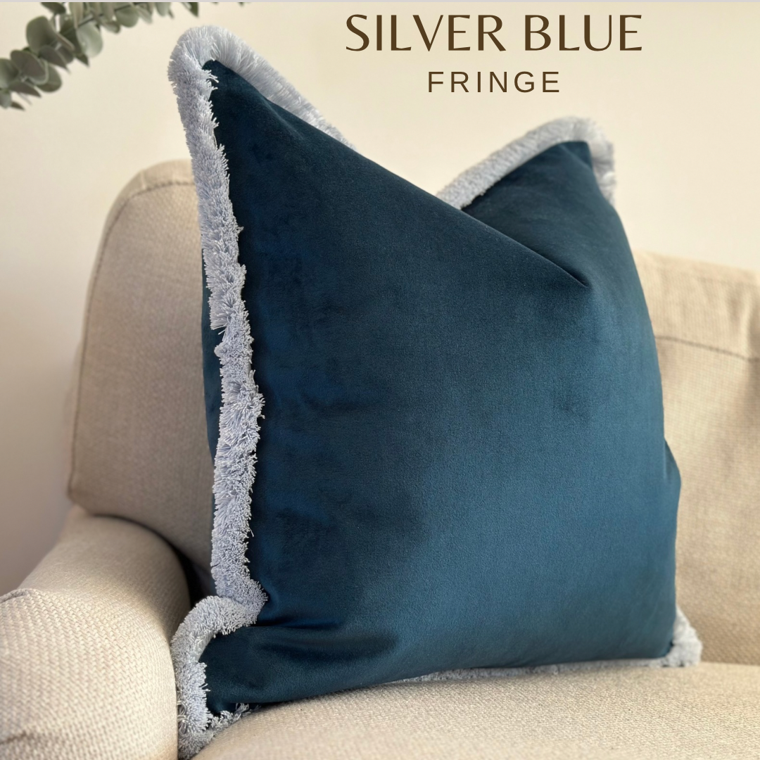 PACIFIC VELVET | Blue Toned Fringed Cushion