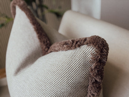 ATHENA | Textured Beige Fringed Cushion