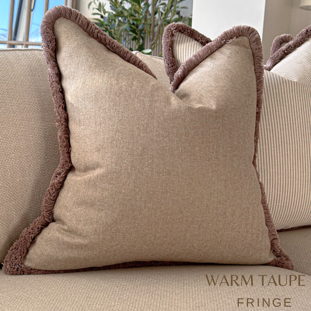 Beige brown small scale herringbone pillow