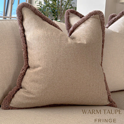Beige brown small scale herringbone pillow