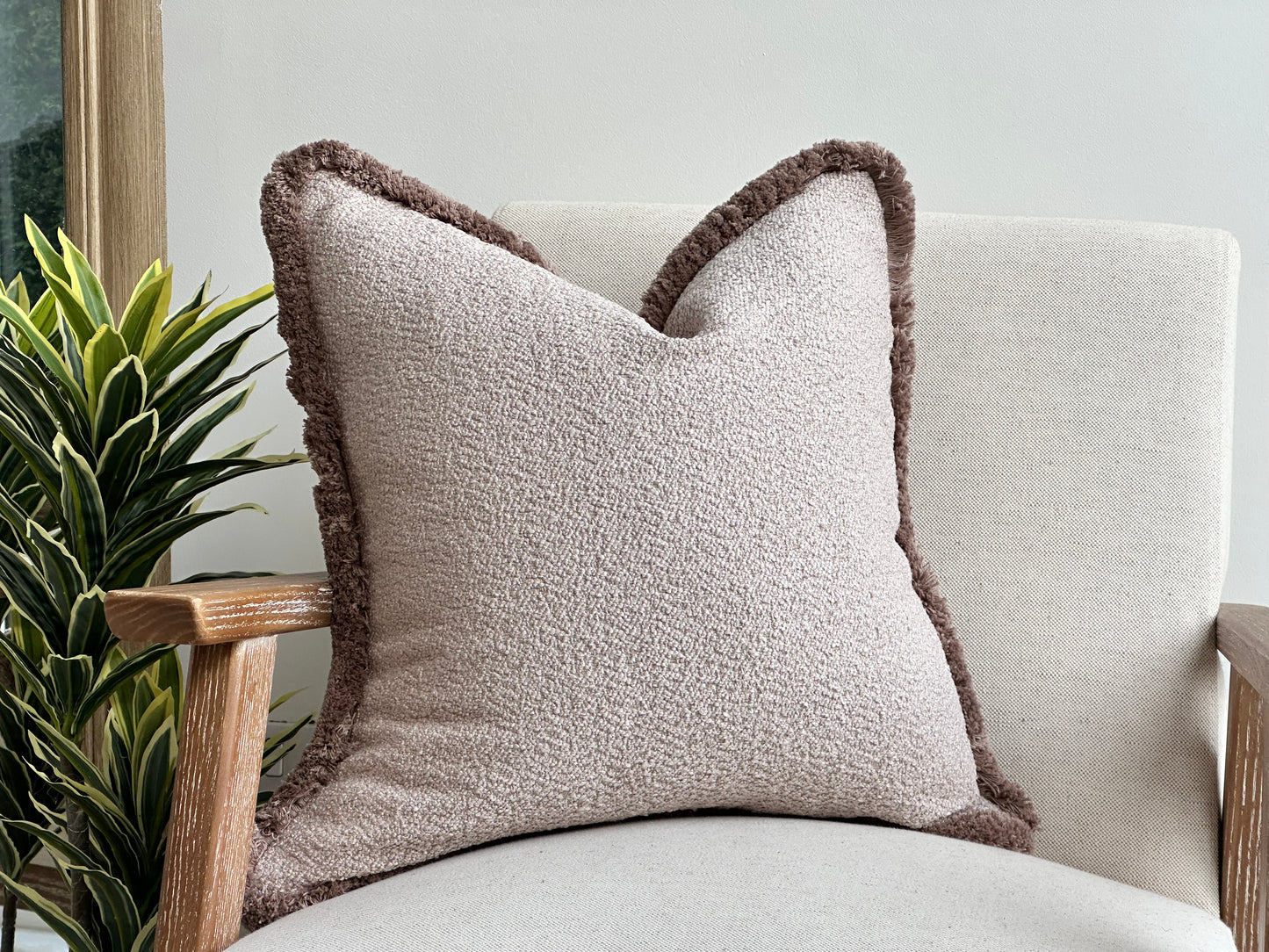 Dusty Blush Boucle Cushion Cover with Fringe - Limited Stock