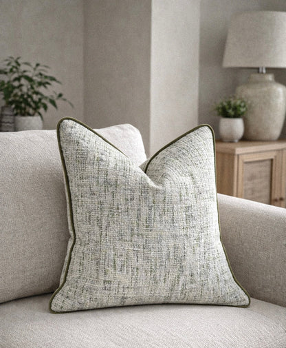 ENCHANTED FOREST | Green Blue Textured Weave Cushion - Fringed & Piped