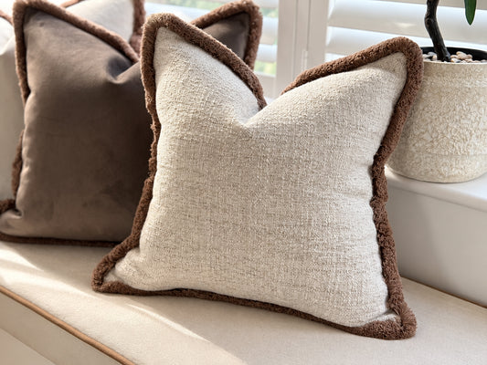 ALMOND | Luxury Ivory Textured Fringed Cushion
