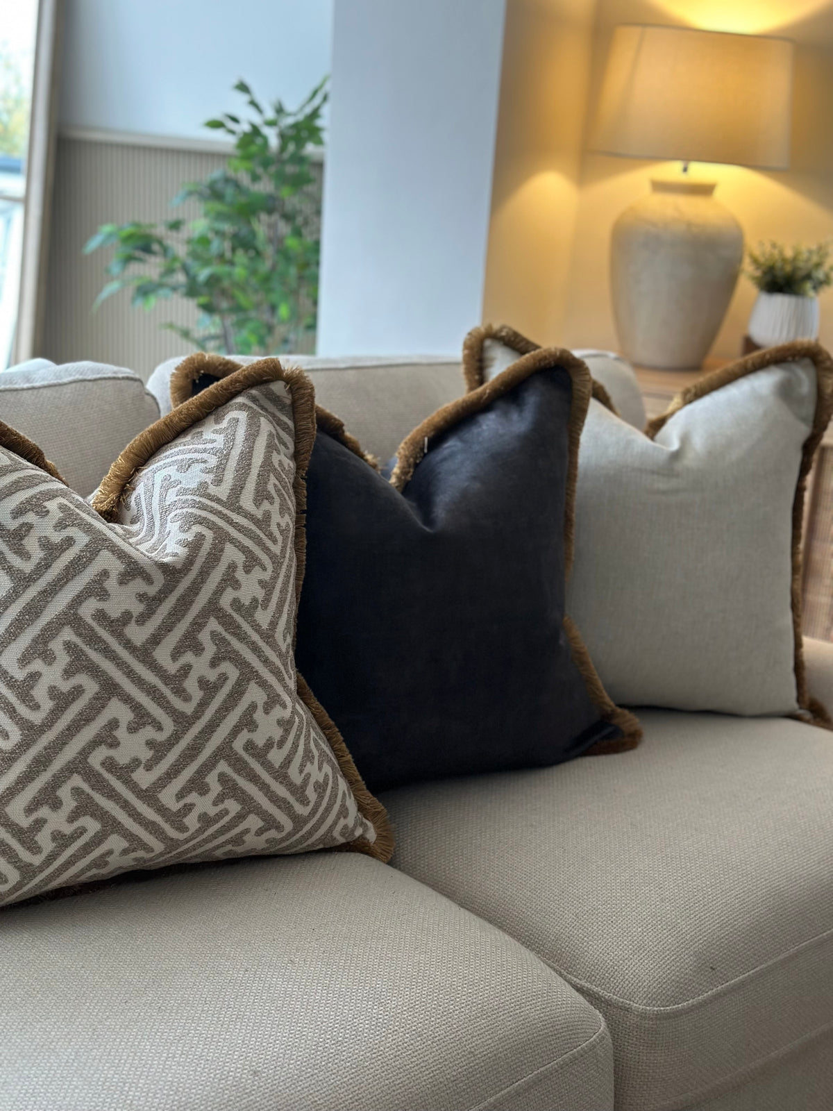 LUXURY CHARCOAL | Velvet Fringed Cushion