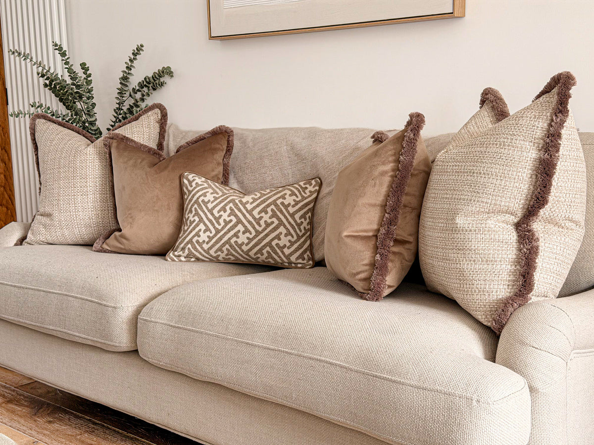 BEIGE TAUPE | Velvet Fringed Cushion