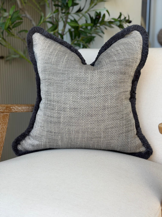 Grey textured - grey fringe cushion cover
