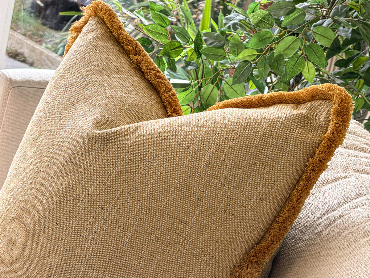 OCHRE | Yellow Textured Fringe Cushion
