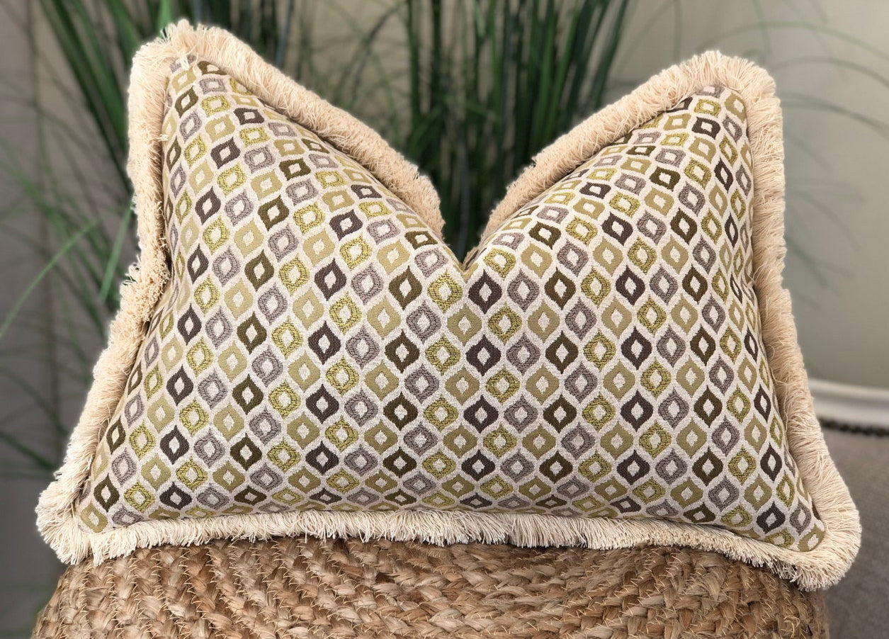 Earthy toned geometric lumbar cushion