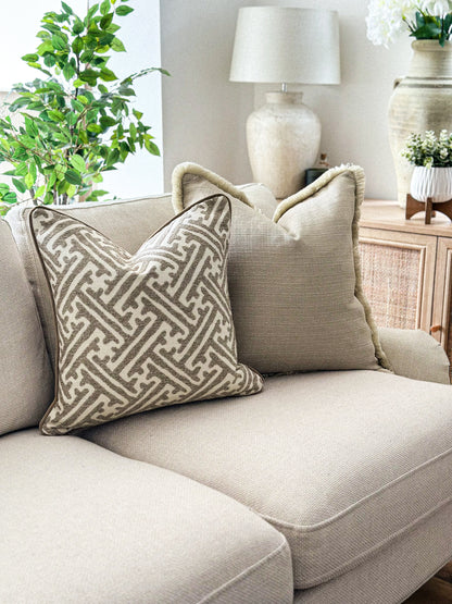 PEBBLE | Textured Cushion: Fringed & Piped