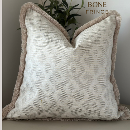 Ivory patterned cushion - Fringed or piped | BELLA