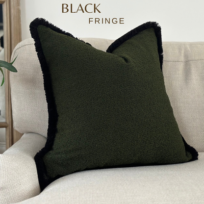 GREEN BOUCLE | Boucle Fringed Cushion