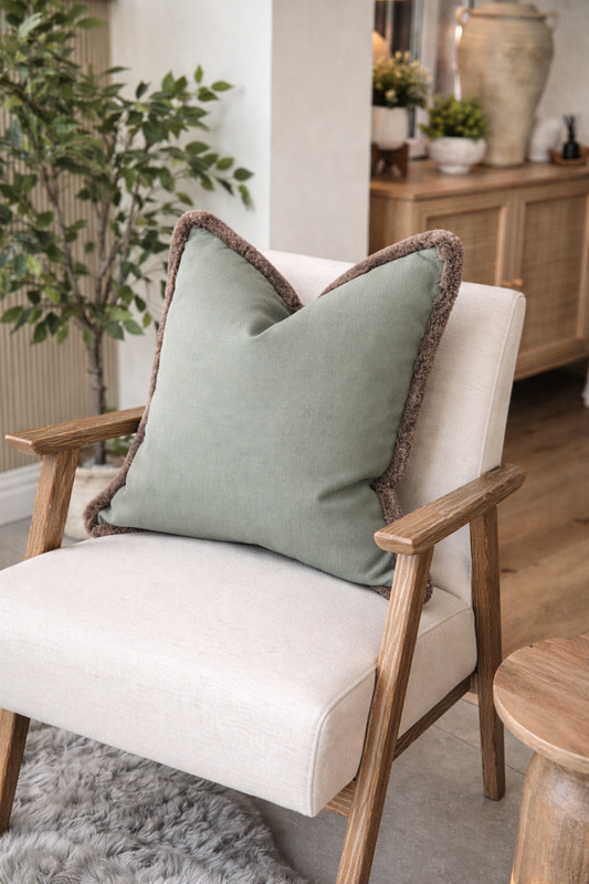 MUTED GREEN| Cushion - Fringed & Piped