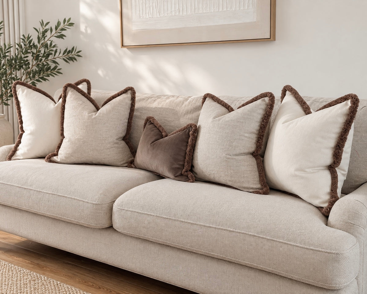 WARM GREIGE  | Warm Grey-Beige Textured Fringe Cushion