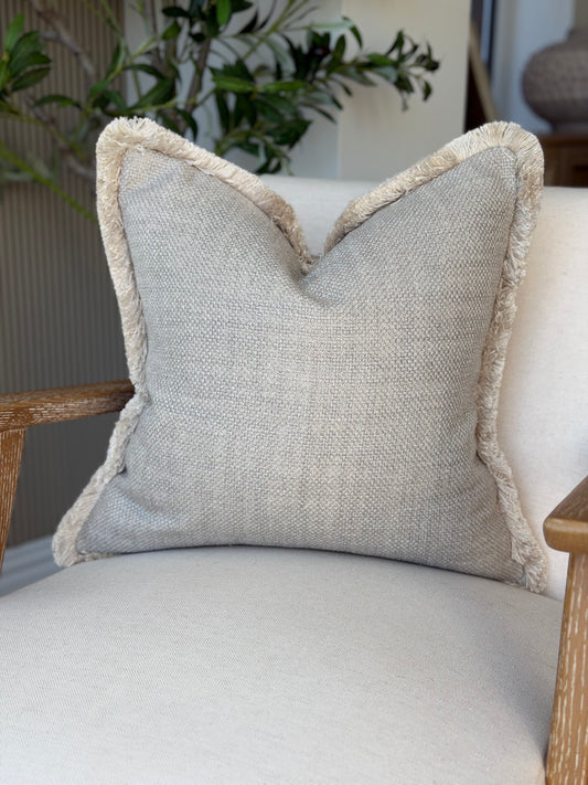 Textured Greige - Bone fringe cushion cover