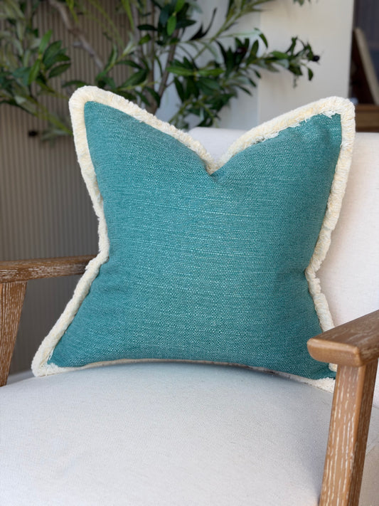 Turquoise - cream fringe cushion cover