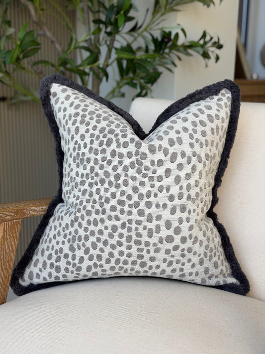 Ivory & Grey - Grey fringed cushion cover