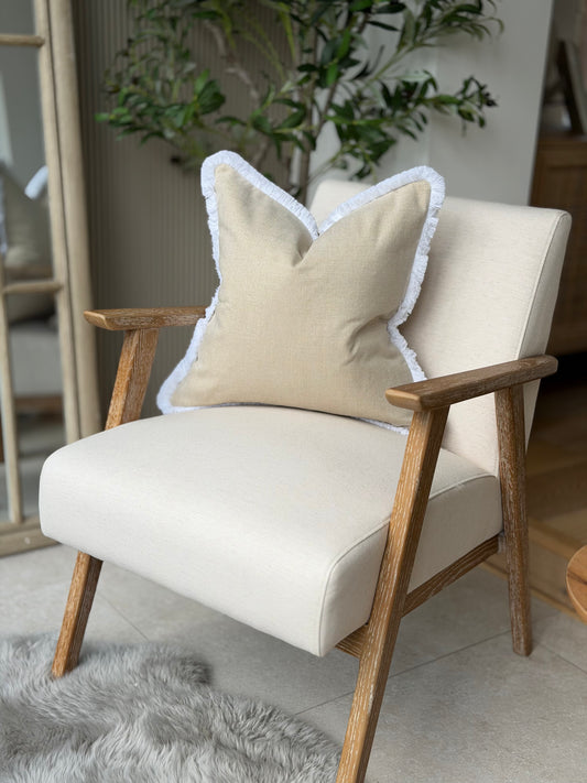 Natural Cushion Cover with White Fringe