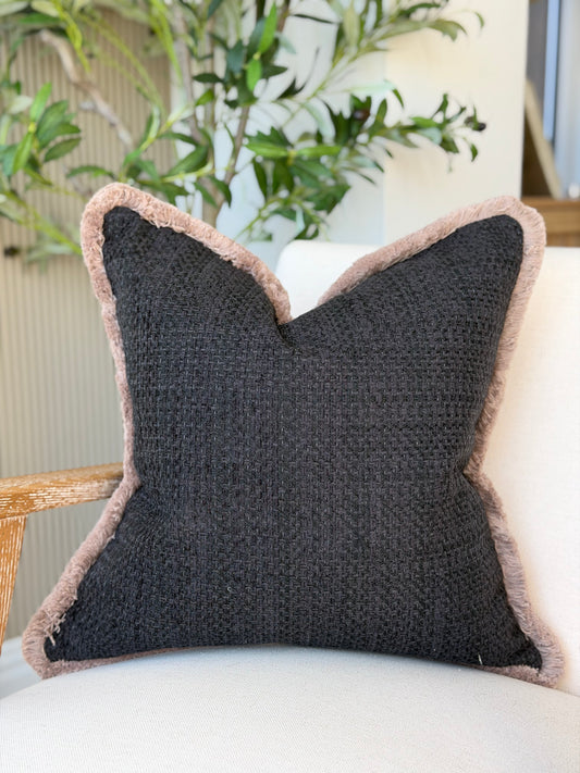 Noir textured - warm taupe fringe- cushion cover