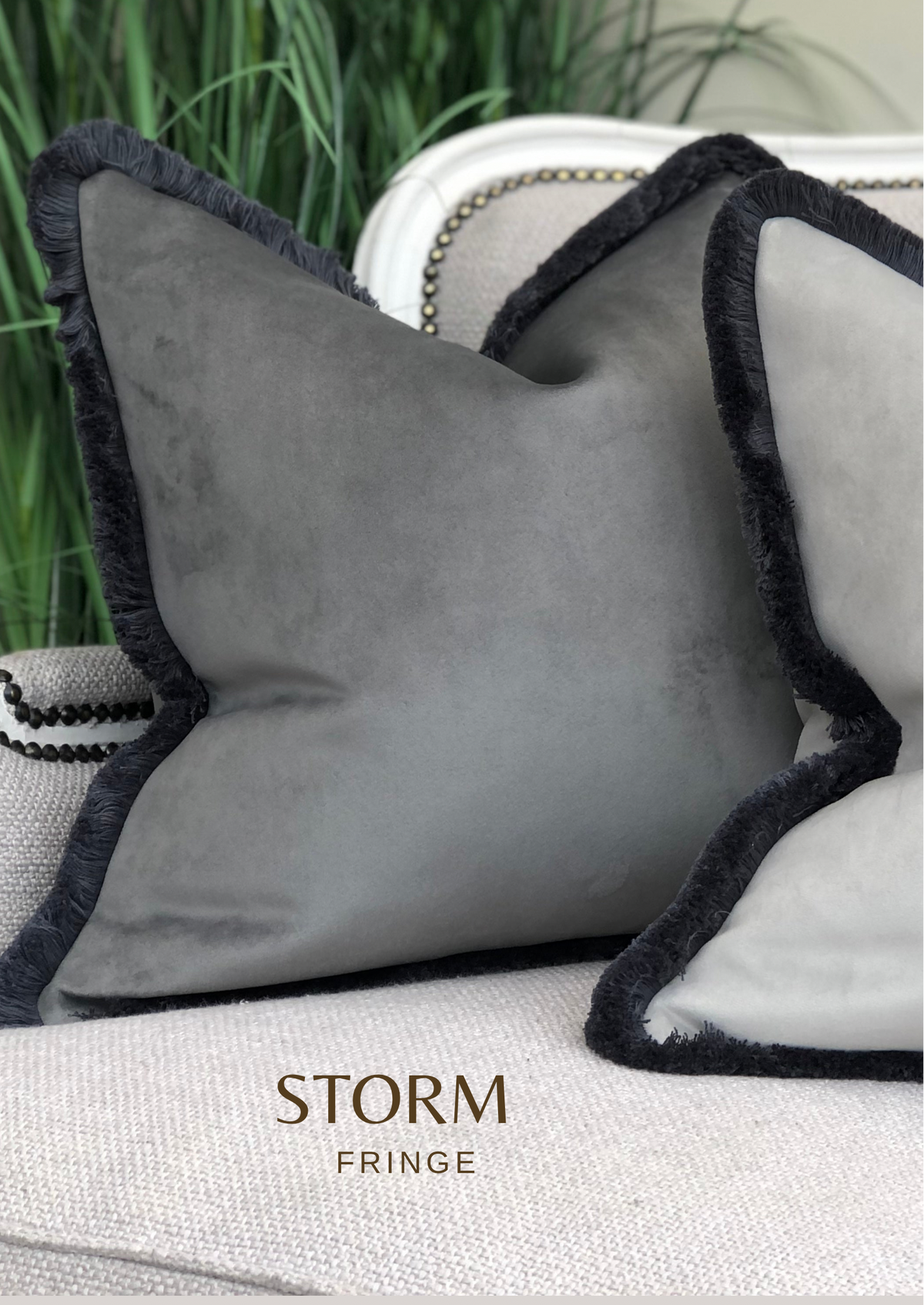 SLATE GREY | Velvet Fringed Cushion