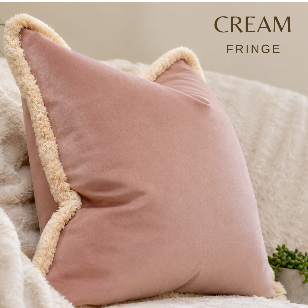BLUSH VELVET | Fringed Cushion
