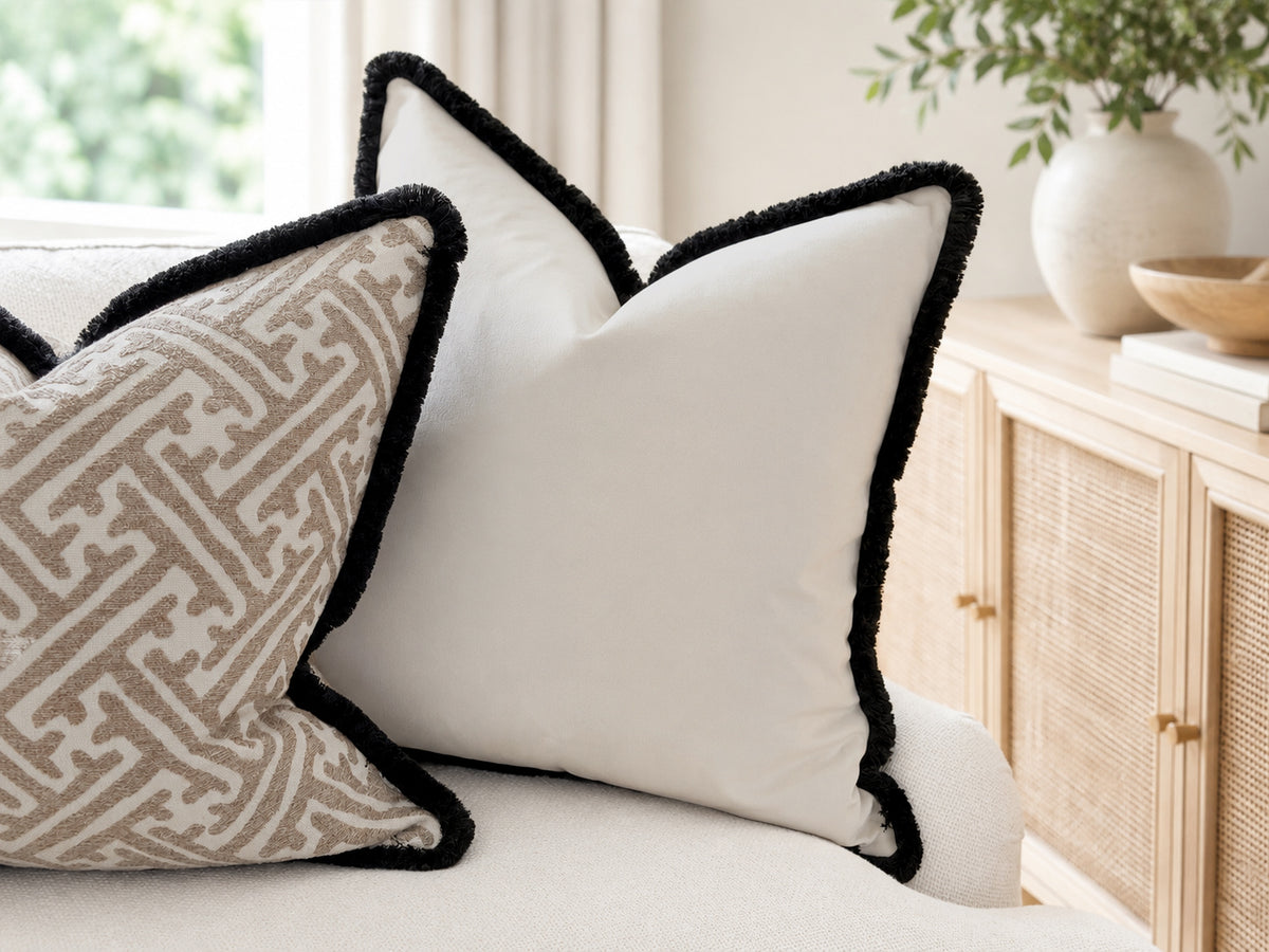 IVORY VELVET | Fringed Cushion