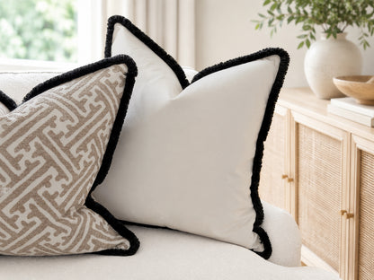 IVORY VELVET | Fringed Cushion