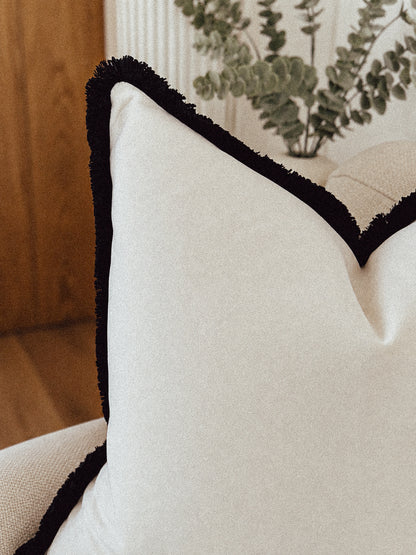 IVORY VELVET | Fringed Cushion
