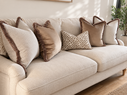 ATHENA | Textured Beige Fringed Cushion