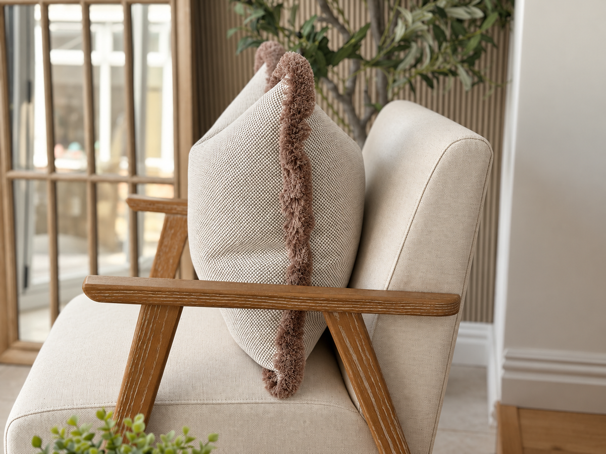 ATHENA | Textured Beige Fringed Cushion