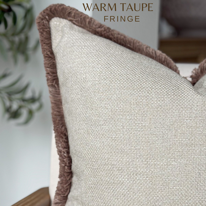 WARM GREIGE  | Warm Grey-Beige Textured Fringe Cushion