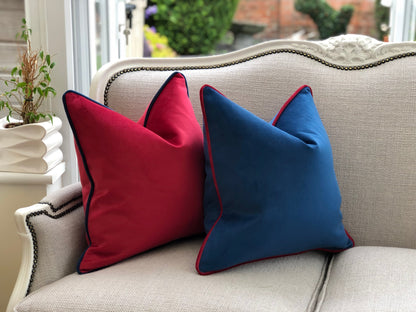 blue and red scatter cushions
