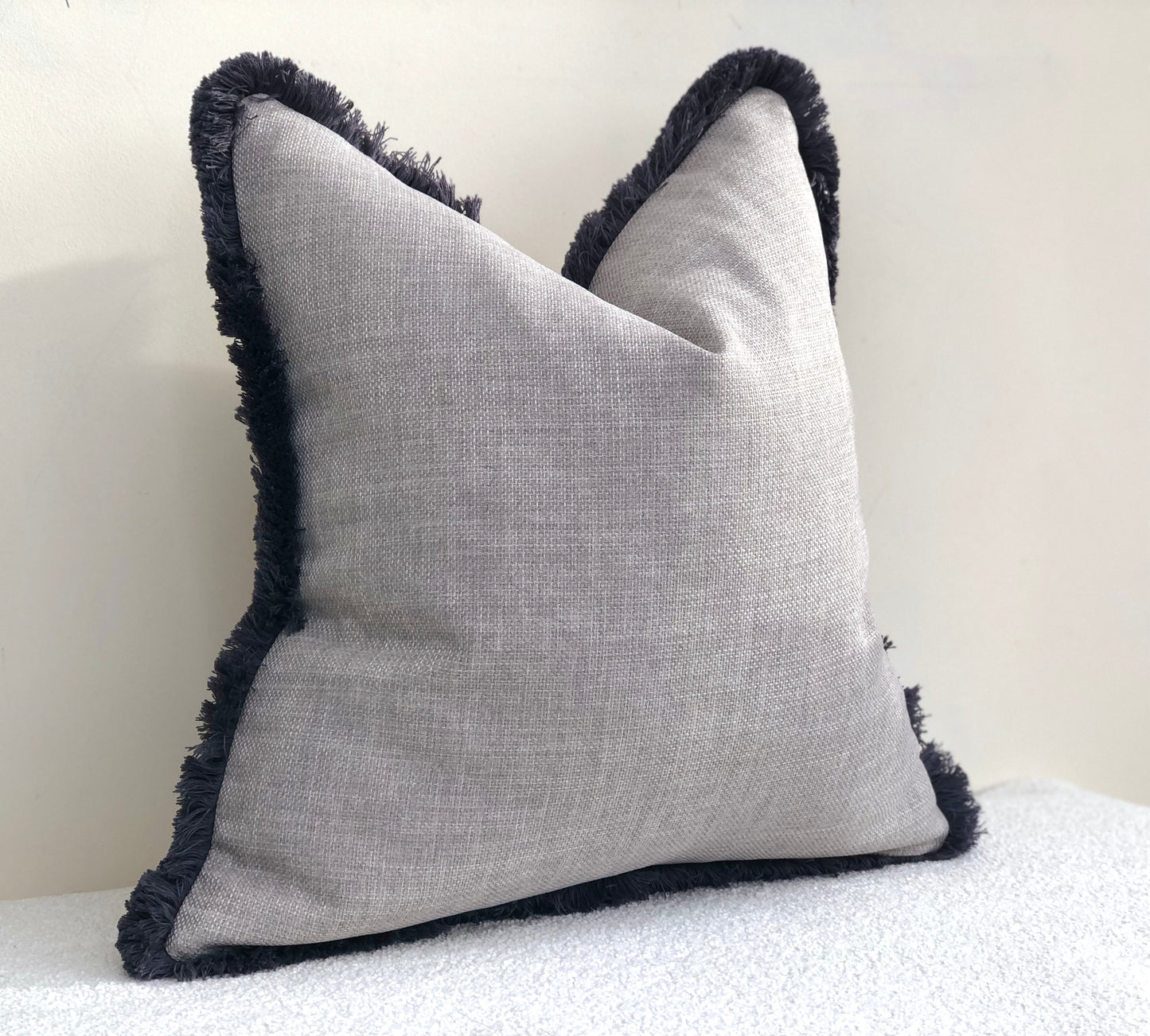 ALBA GREY | Linen Look Fringed Cushion