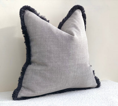 ALBA GREY | Linen Look Fringed Cushion
