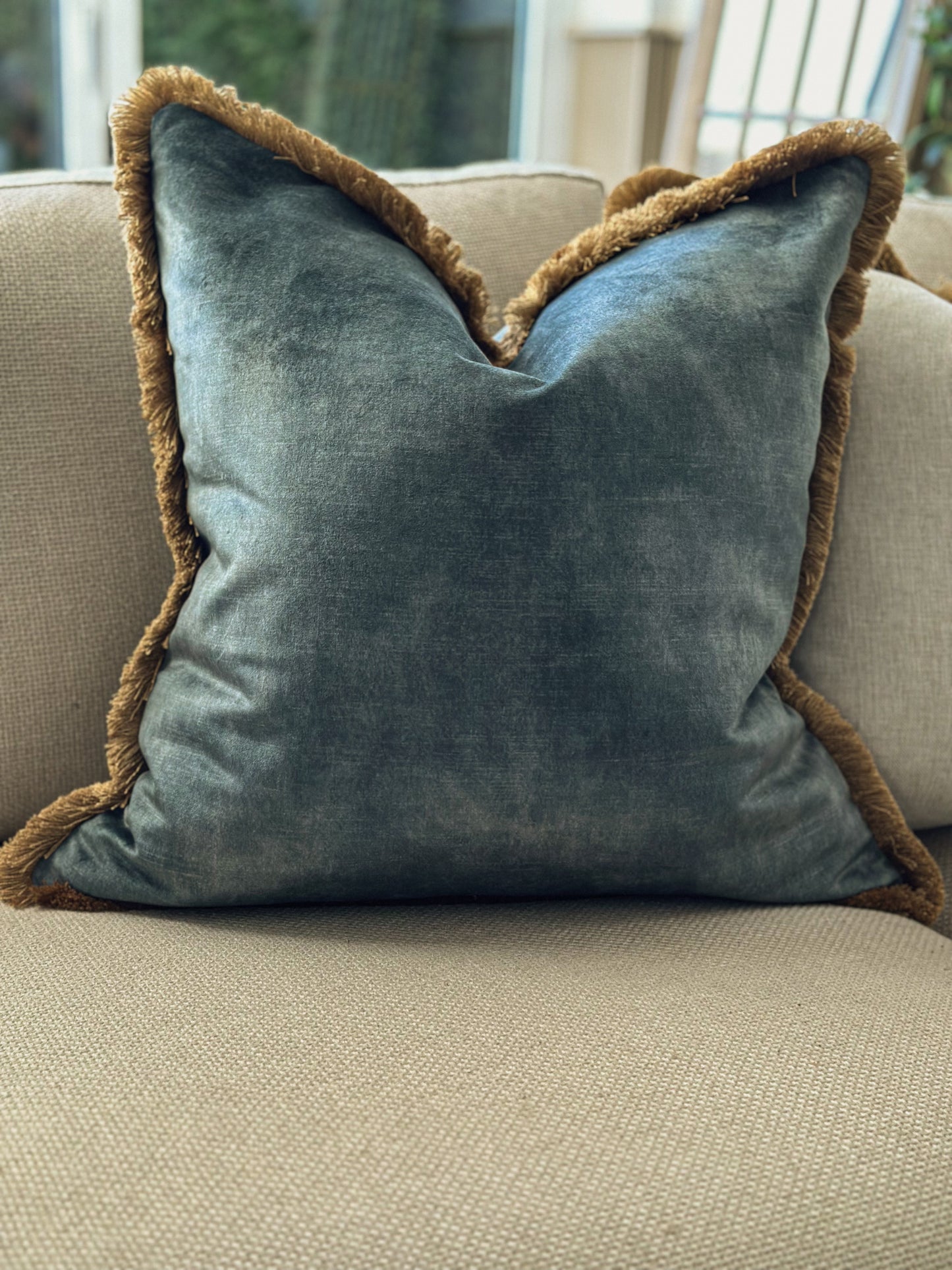 Luxury aqua velvet pillow cover in a fresh blue-green tone for contemporary homes