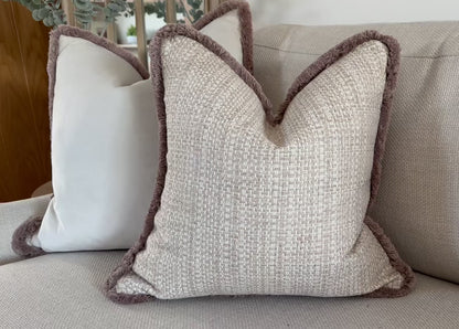 Cream woven textured cushion - Fringed or piped | LEXI